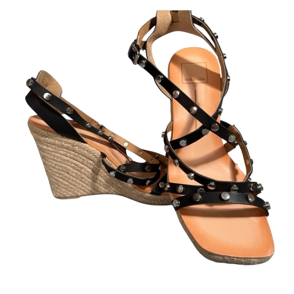 DOLCE VITA Black Studded Wedge Sandals - Picture 7 of 10